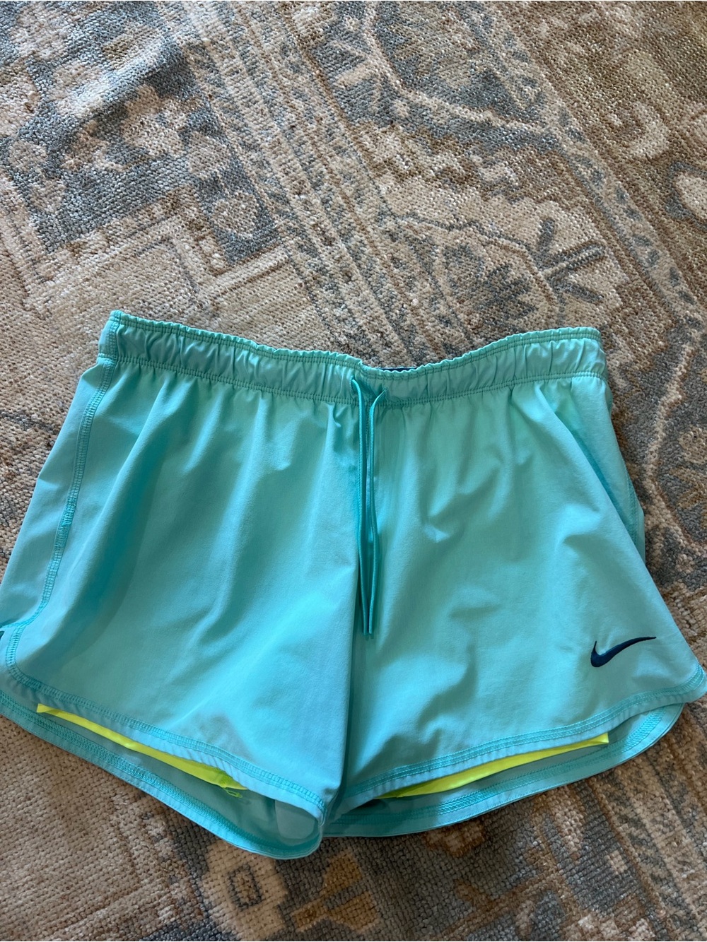 Nike Women’s Aqua Running Shorts with Neon Yellow Liner